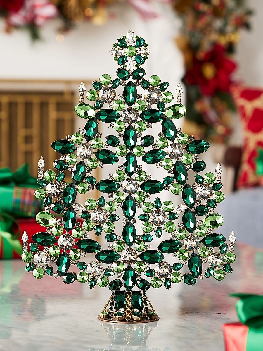 Goldtone & Glass Tabletop Christmas Tree