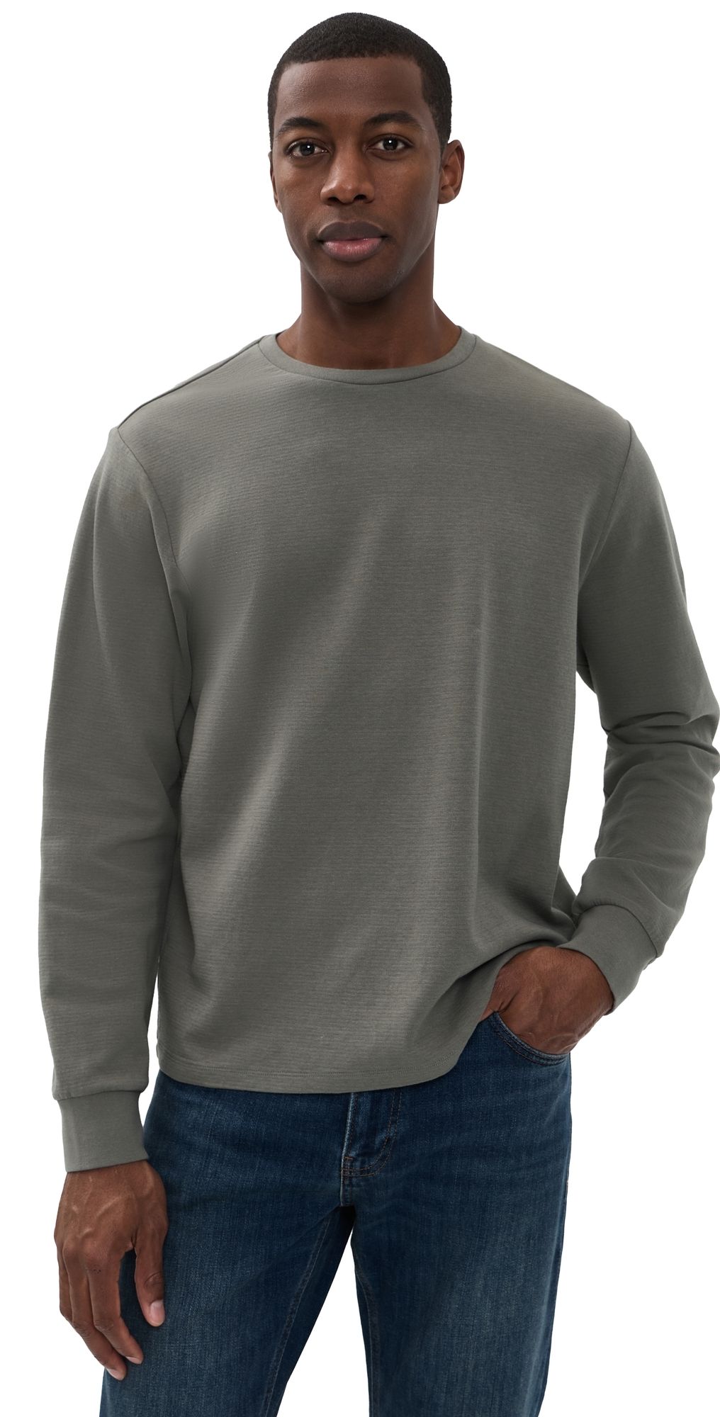 FRAME Duo Fold Long Sleeve Crew Tee Smoky Green L