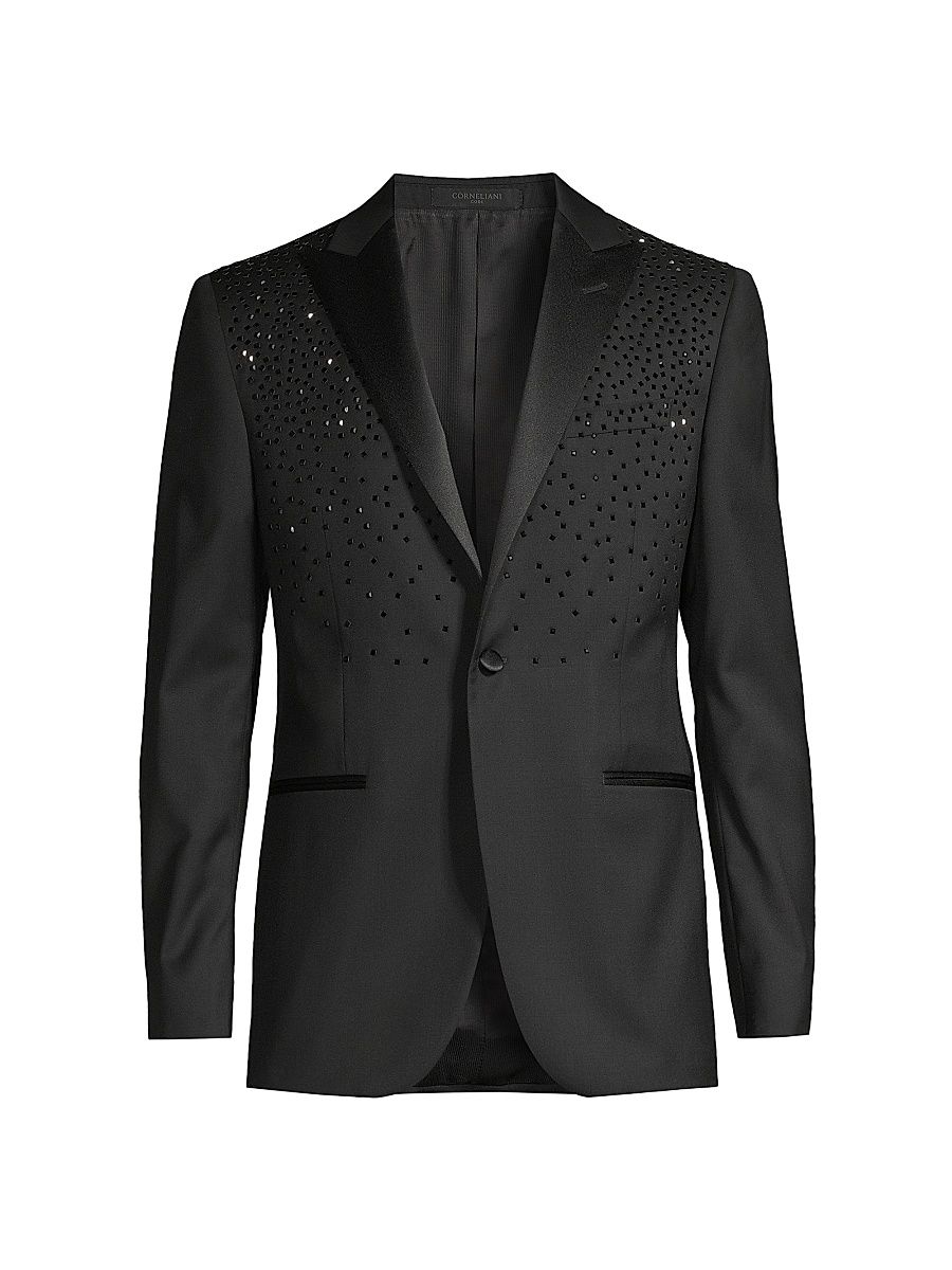Men's Crystal-Embellished Wool One-Button Dinner Jacket - Black - Size 42