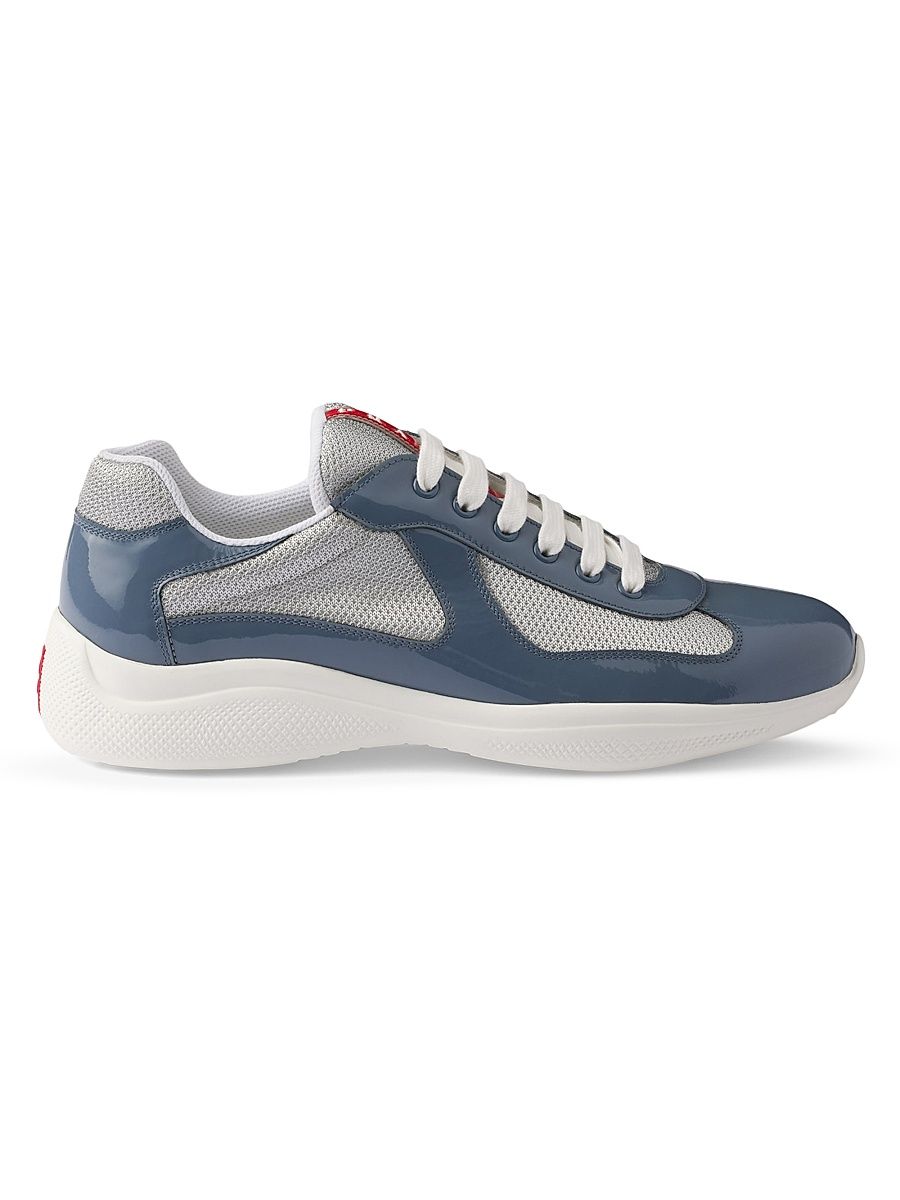 Men's Patent Leather and Technical Fabric Prada America's Cup Sneakers - Fog Blue - Size 13.5