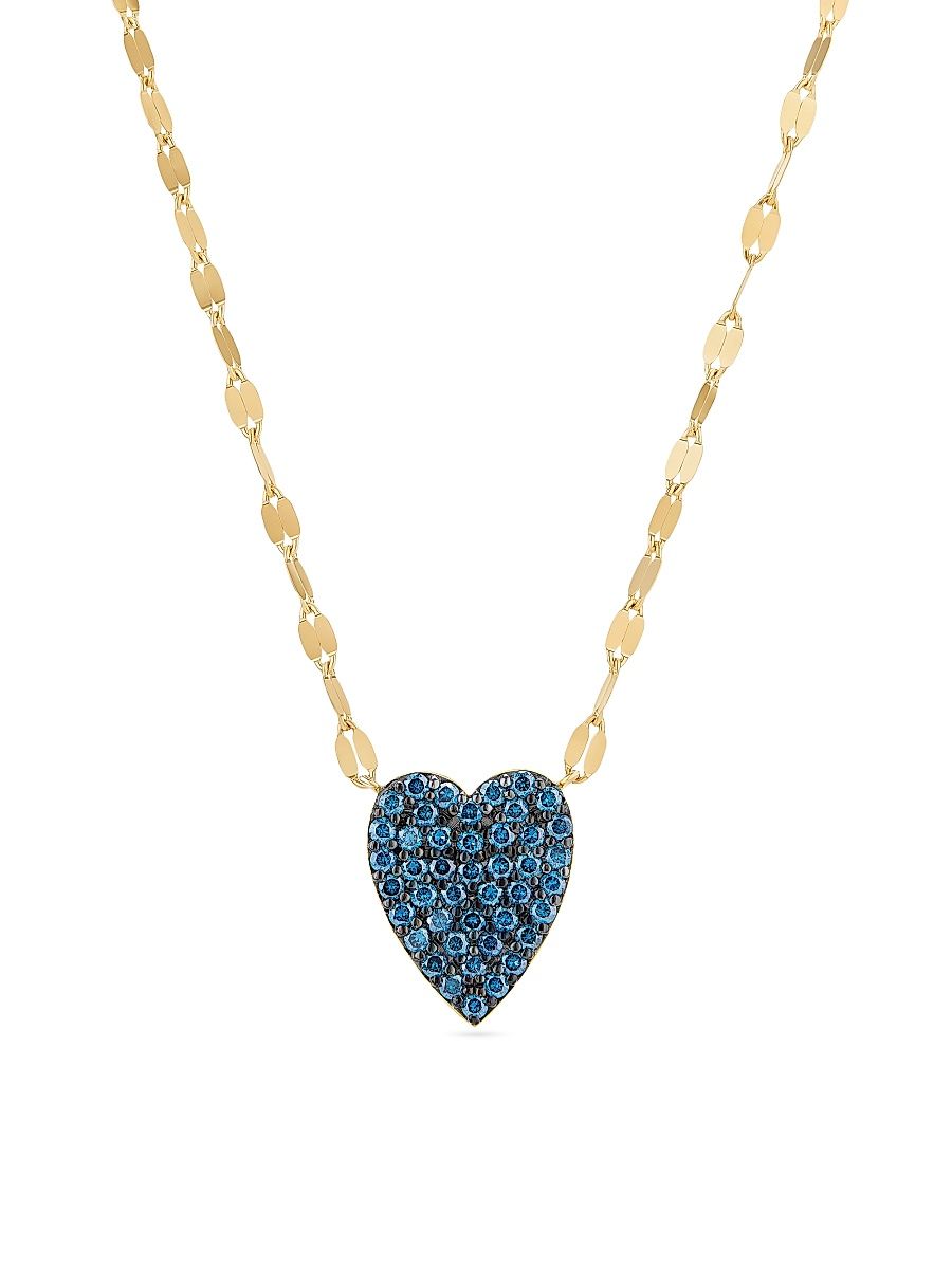Women's 14K Yellow Gold & 0.33 TCW Blue Diamond Heart Pendant Necklace - Yellowgold