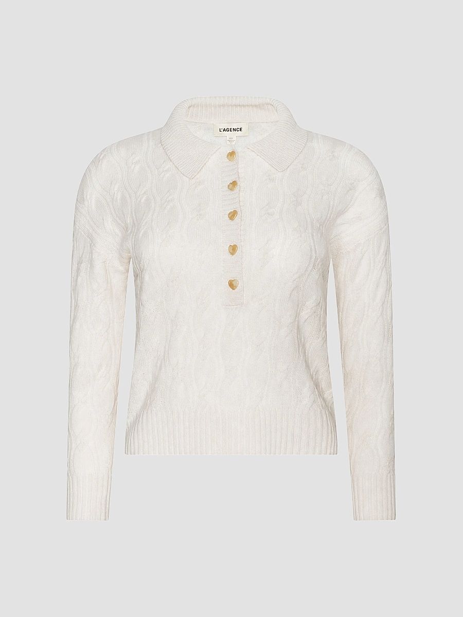 Women's Cable-Knit Wool Sweater - Ivory - Size XL