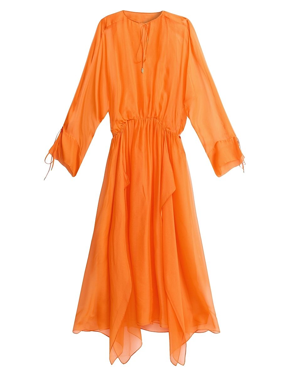 Women's Chiffon Gathered Waist Dress - Orange - Size 10