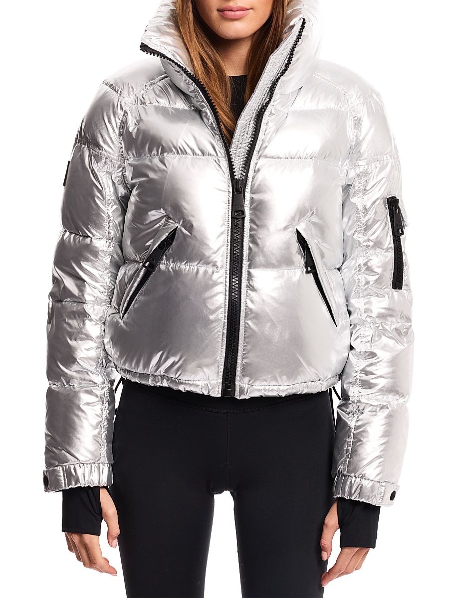 Women's Freestyle Cropped Down Puffer Jacket - Silver - Size XL
