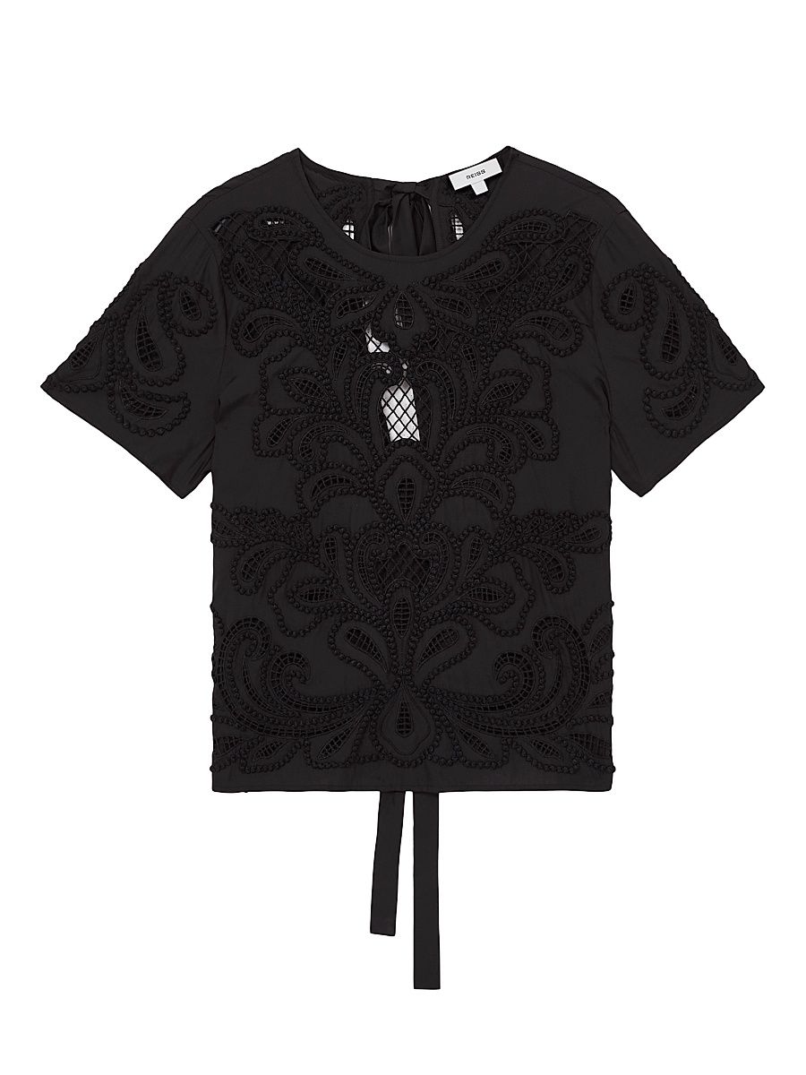 Women's Iyla Floral Cut-Out Top - Black - Size 12