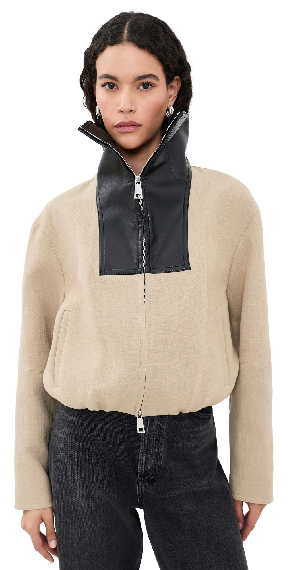 Nanushka Alonza Funnel Neck Jacket Stone/Black M