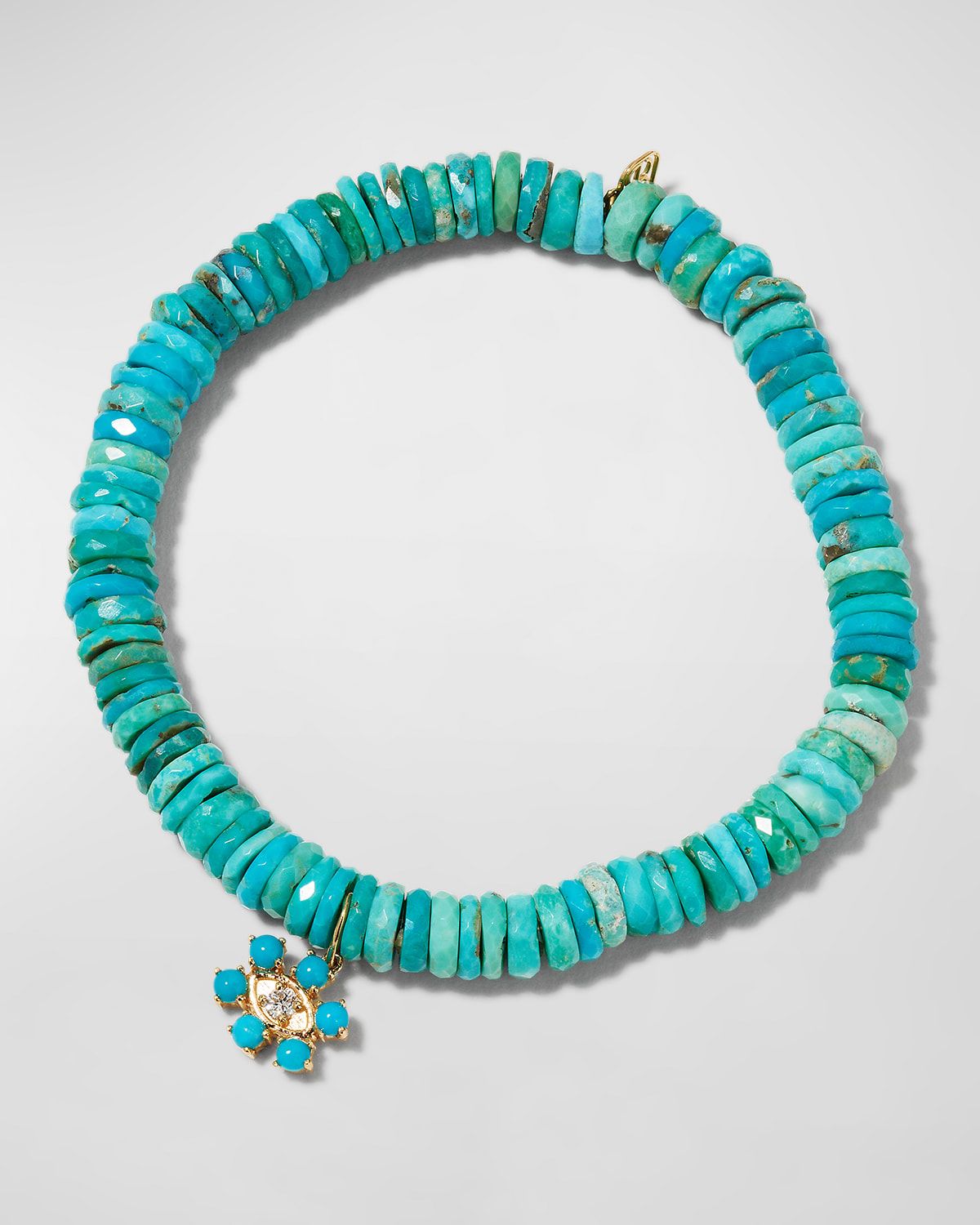6mm Arizona Turquoise Faceted Wheel Bracelet with Turquoise and Diamond Charm