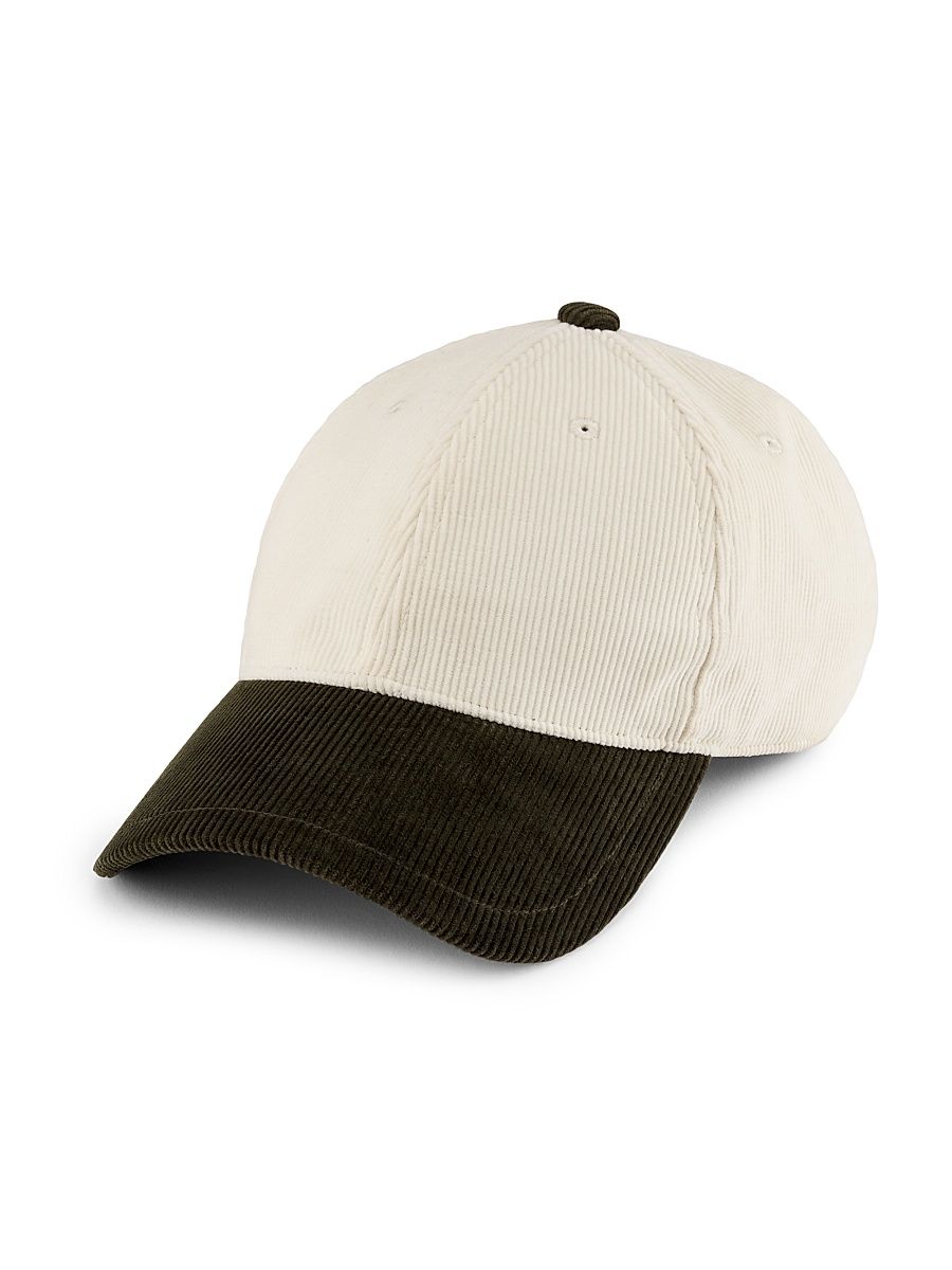Women's Harlow Ribbed Cotton Baseball Cap - Ecru Olive Corduroy