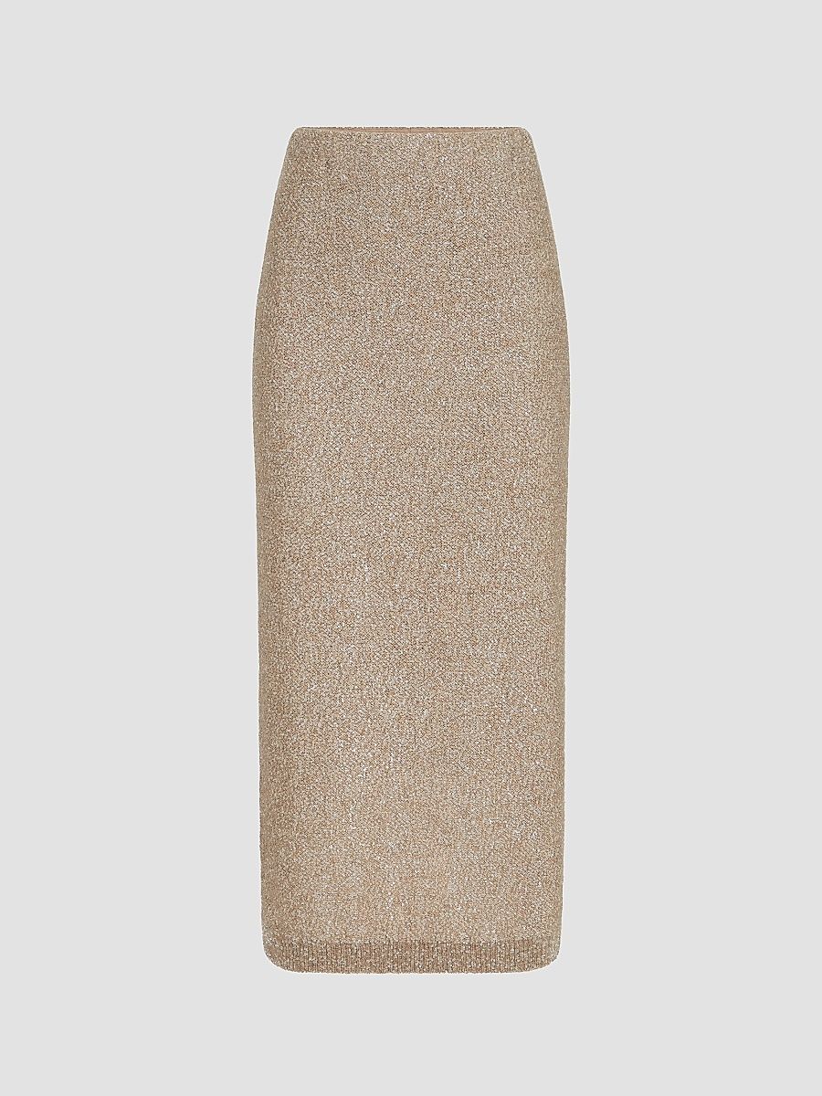 Women's Mohair and Wool Dazzling Texture Knit Skirt with Monili - Light Brown - Size Small
