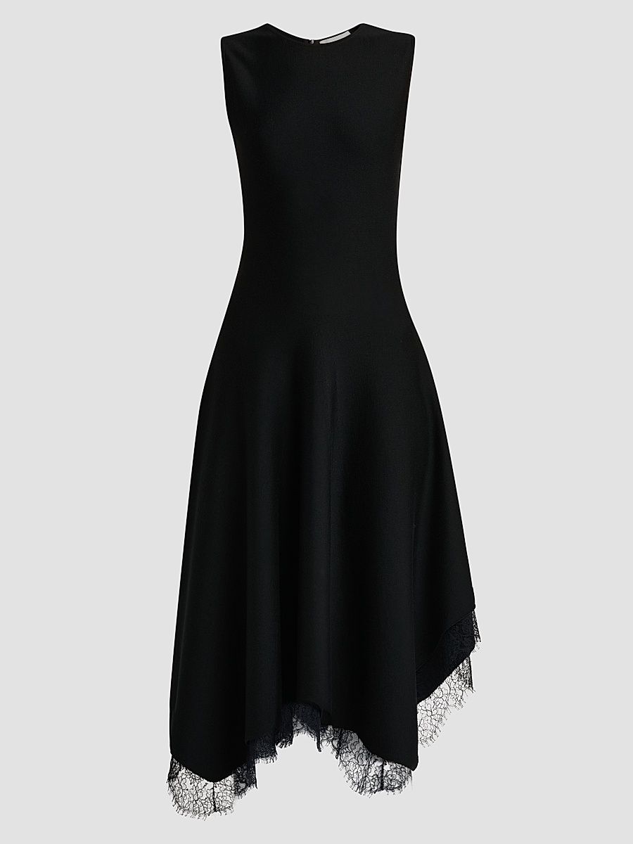 Women's Asymmetric Lace-Trimmed Midi Dress - Black - Size 2