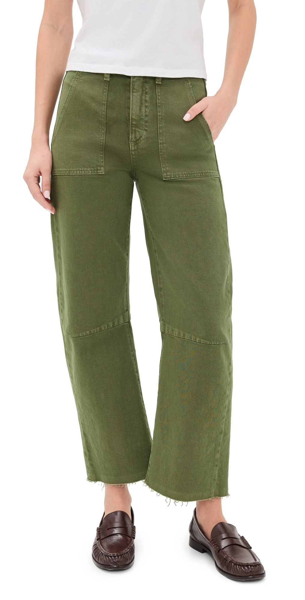 LE JEAN Utility Soft Barrel Jeans Olive Green 30