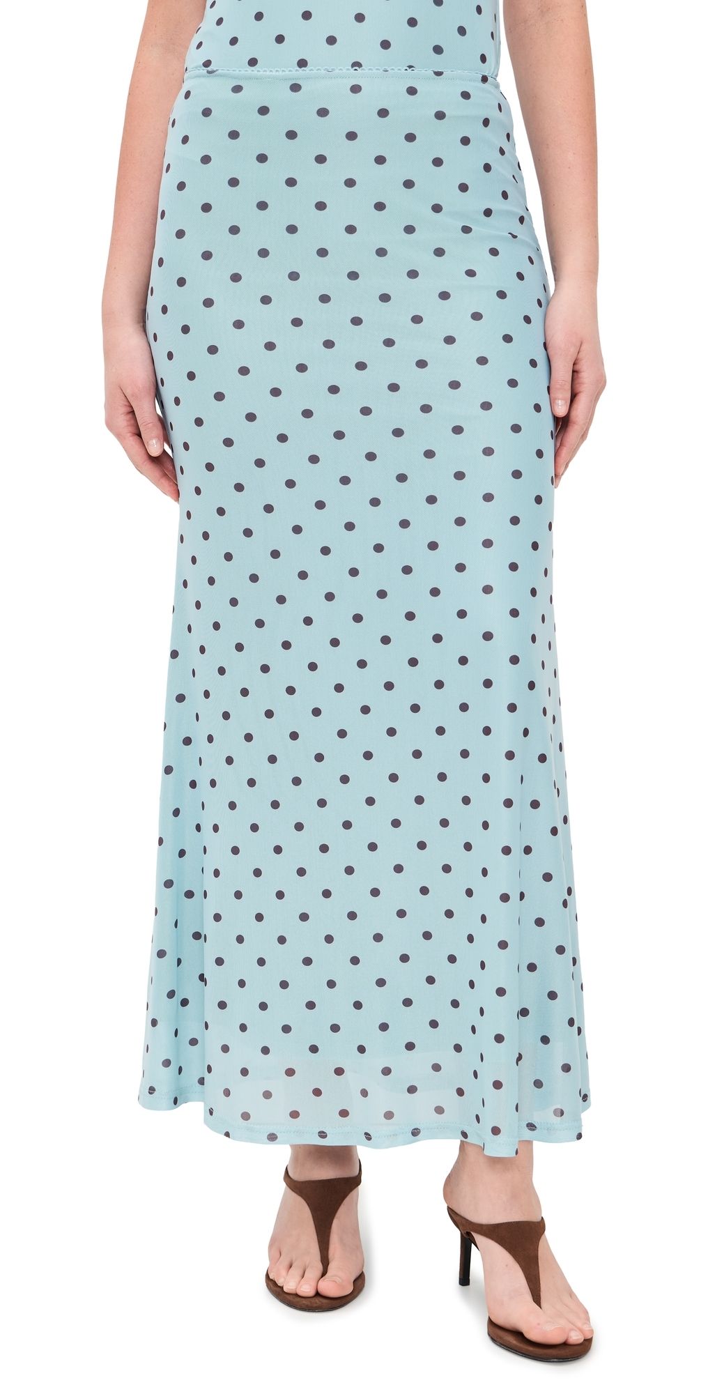 Another Girl Polka Dot Mesh Maxi Skirt Blue/Brown M