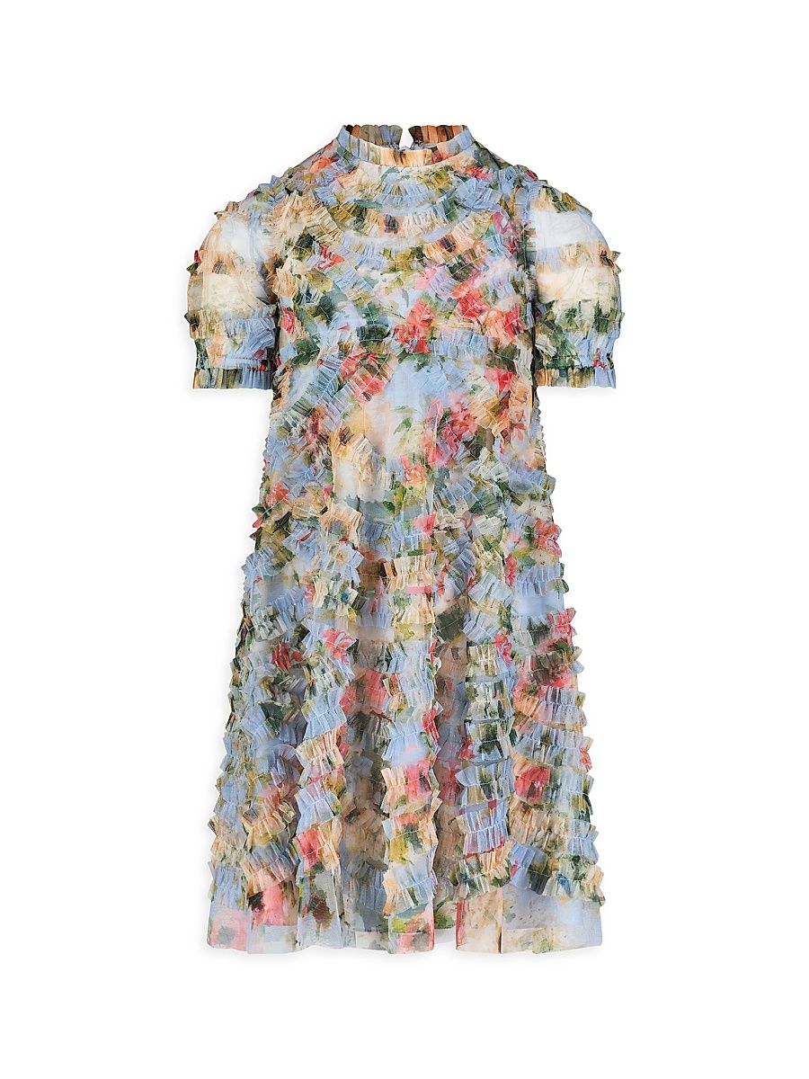 Little Girl's & Girl's Floral Mesh Short-Sleeve Dress - Size 10