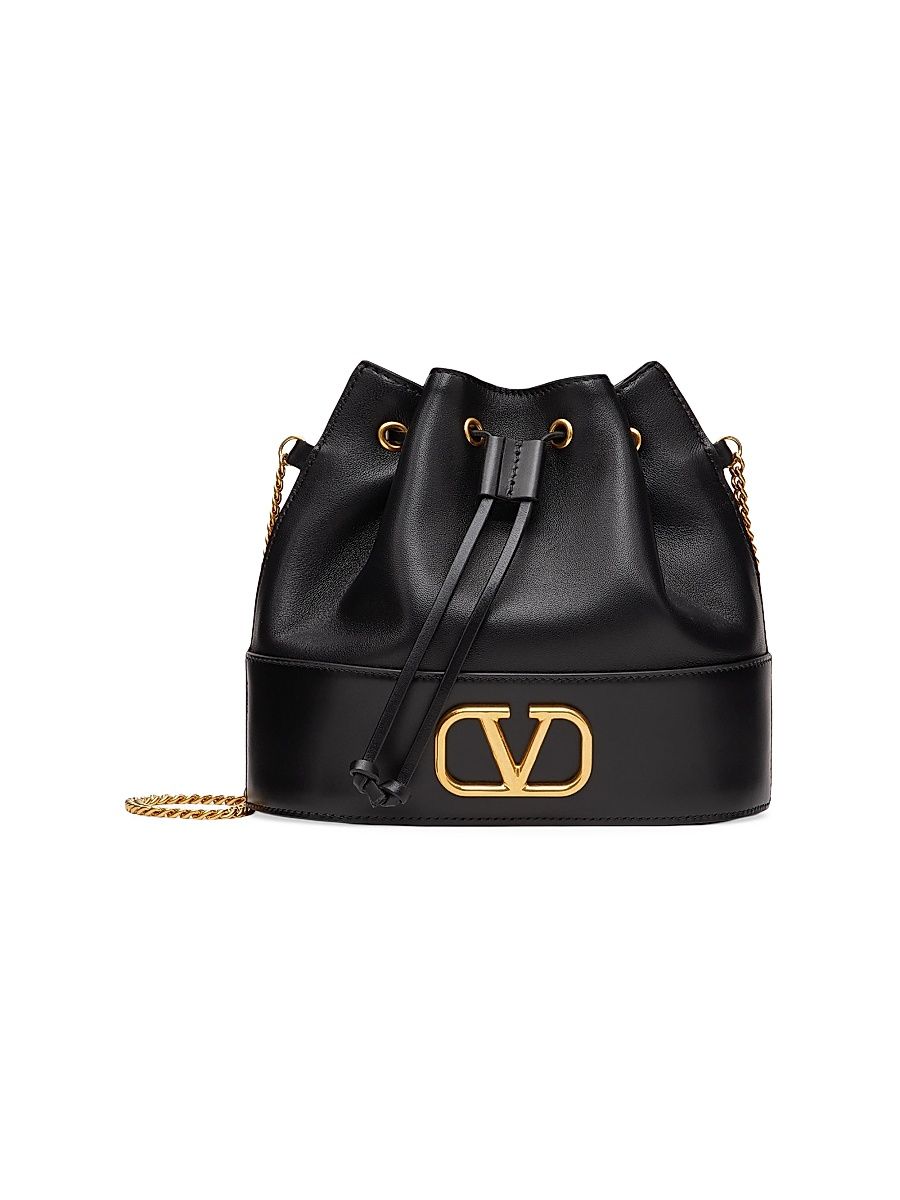 Women's Mini VLogo Signature Bucket Bag in Nappa Leather - Black