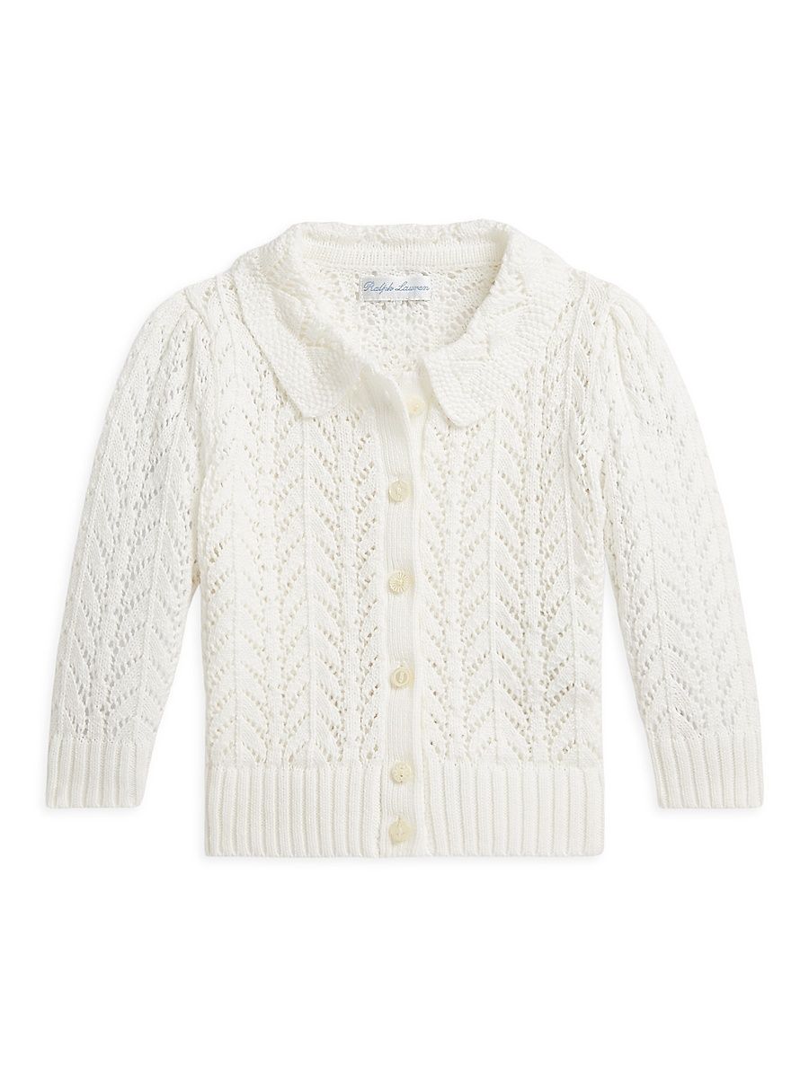 Baby Girl's Pointelle-Knit Cardigan - Deckwash White - Size 12 Months