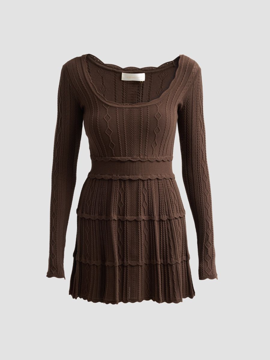 LoveShackFancy Women's Lunelle Pointelle Knit Mini Dress - Campfire Cacao - Size XL