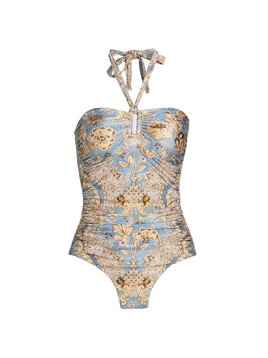 Women's Daylight Wide Filigree-Print One-Piece Swimsuit - Bandana Floral Denim - Size 8