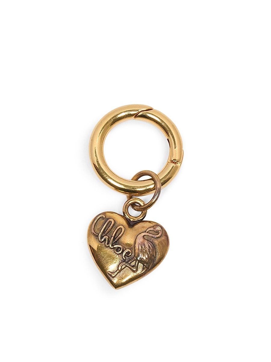 Women's Heart-Shaped Logo Bag Charm - Gold Color