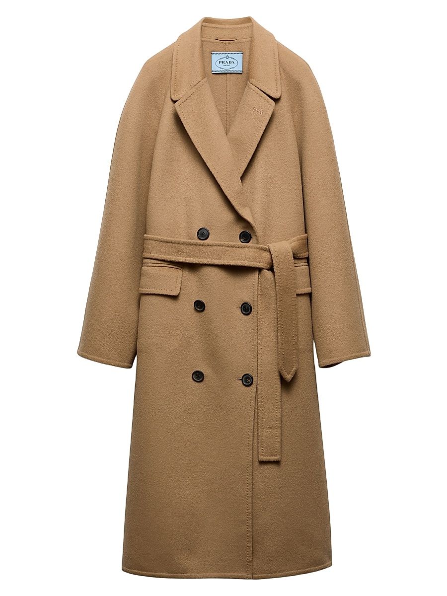 Women's Double-Breasted Cashgora Coat - Brown - Size 4