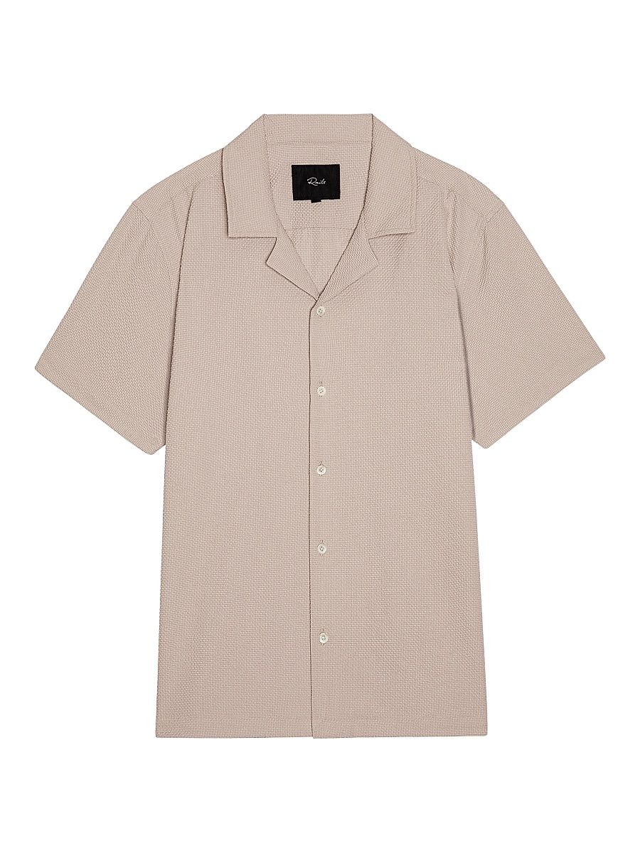 Men's Amalfi Seersucker Camp Shirt - Khaki Check Seersucker - Size Large