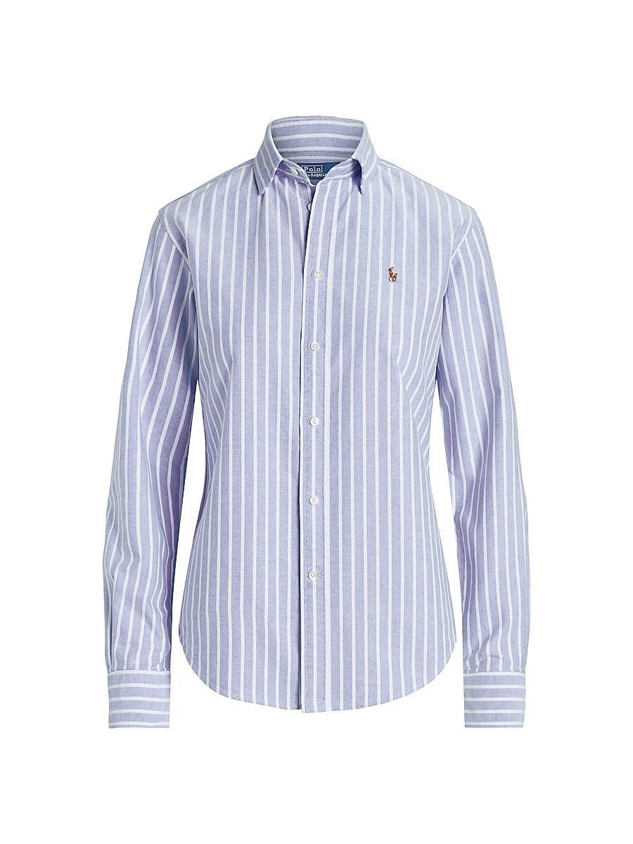 Women's Slim-Fit Striped Oxford Shirt - Harbor Island Blue White - Size 8