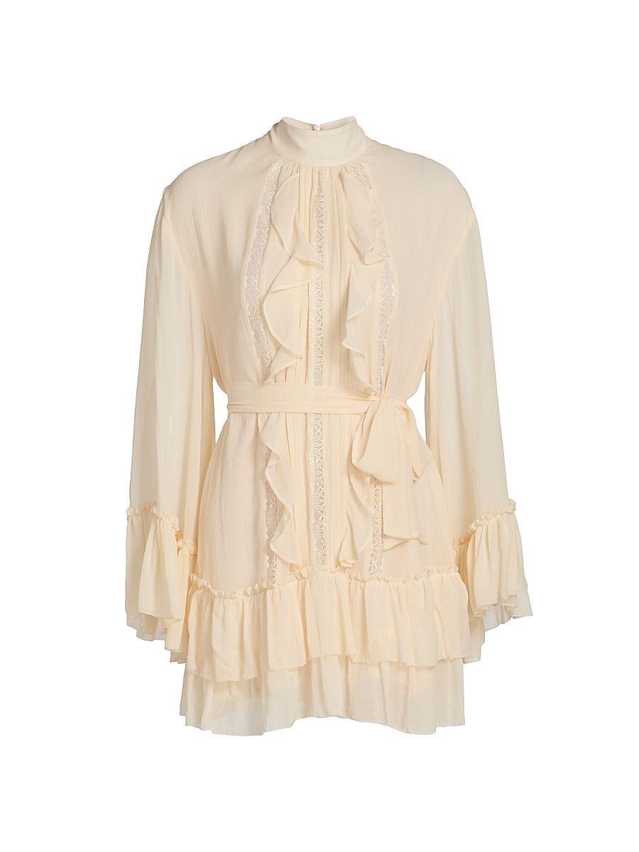 Women's Claudia Ruffled Silk Minidress - Bone - Size Medium