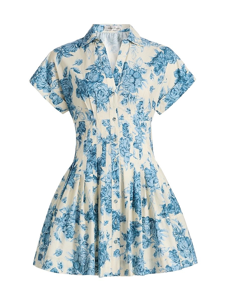 Women's Nash Floral Fit & Flare Mini-Shirtdress - Tossed Floral Blue - Size XL