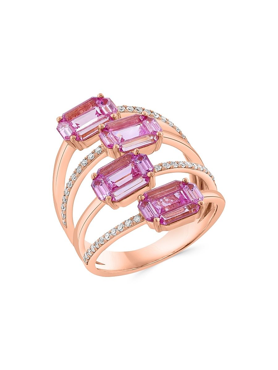 Women's 14K Rose Gold, Pink Sapphire & 0.21 TCW Diamond Ring - Rose Gold - Size 7