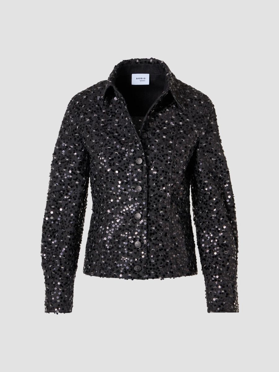 Akris punto Women's Starry Sky Sequined Denim Jacket - Black Denim - Size 8