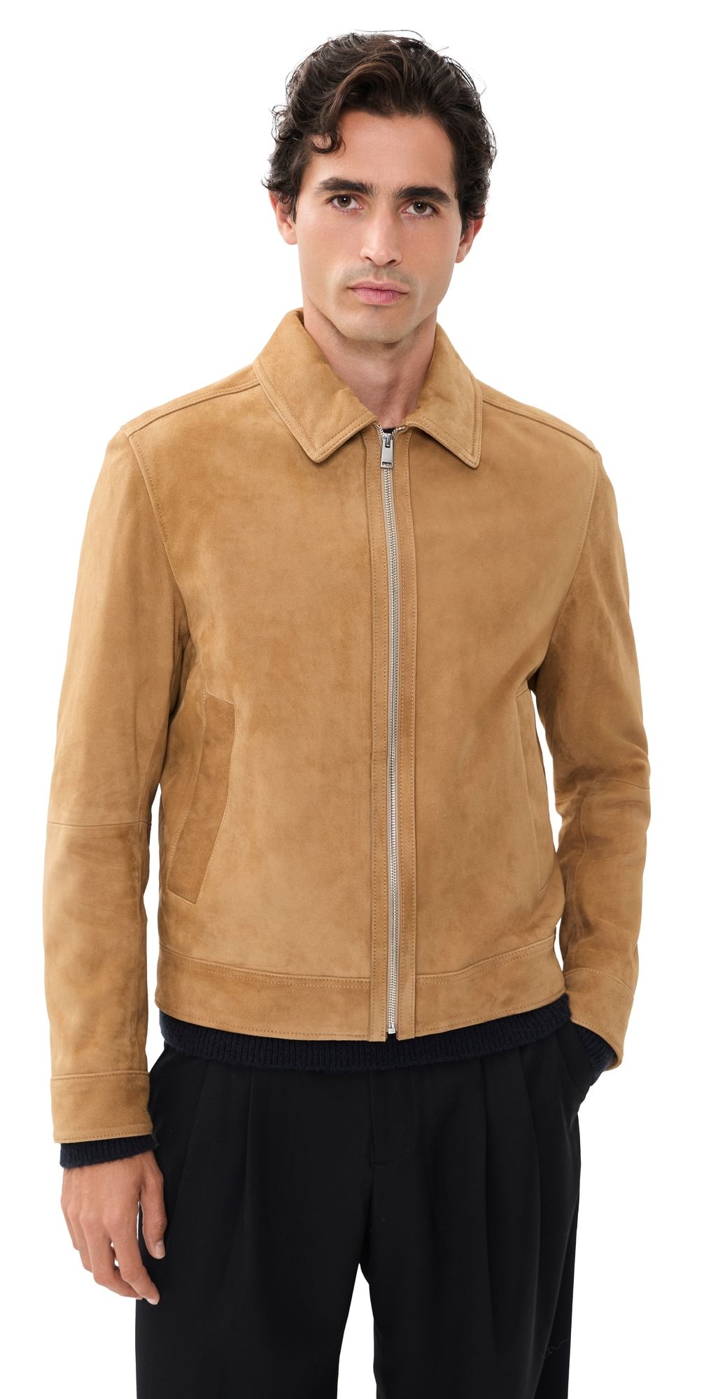 BOSS Suede Leather Jacket Camel 36R