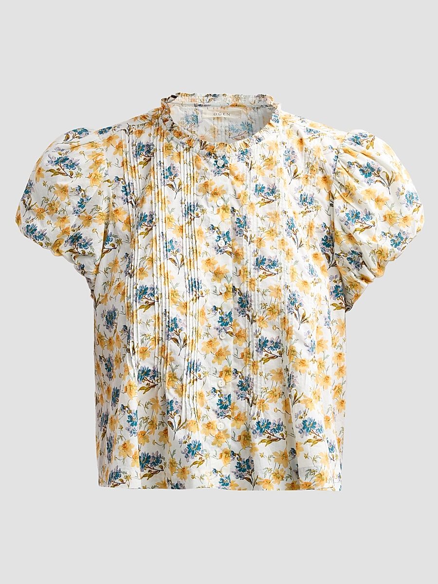 Women's Millie Pintuck Cotton Top - Narcissus Bloom - Size XXS