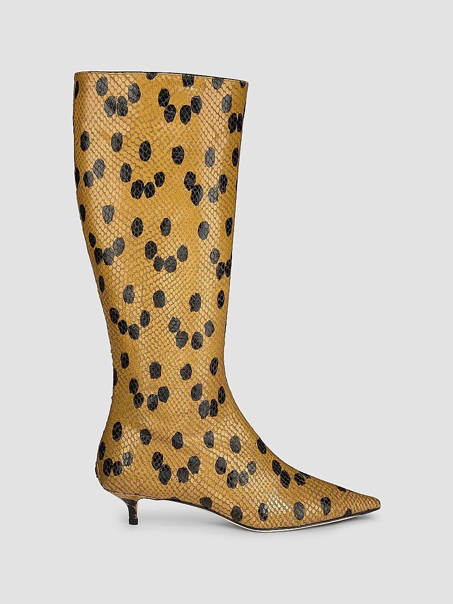 Women's Amis 35MM Snakeskin-Embossed Leather Knee-High Boots - Cigar Black - Size 10.5