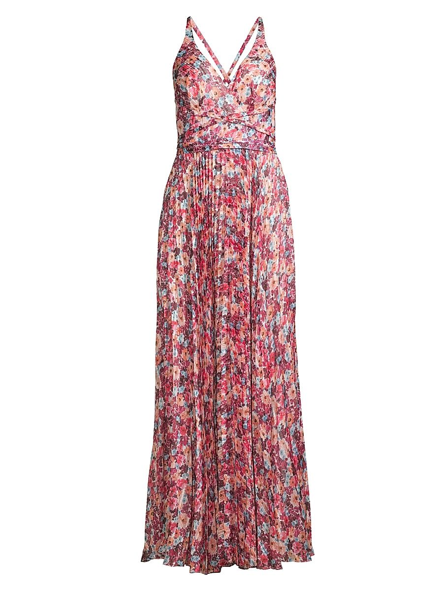 Women's Pleated Floral Maxi Dress - Vintage Wallpaper - Size 8