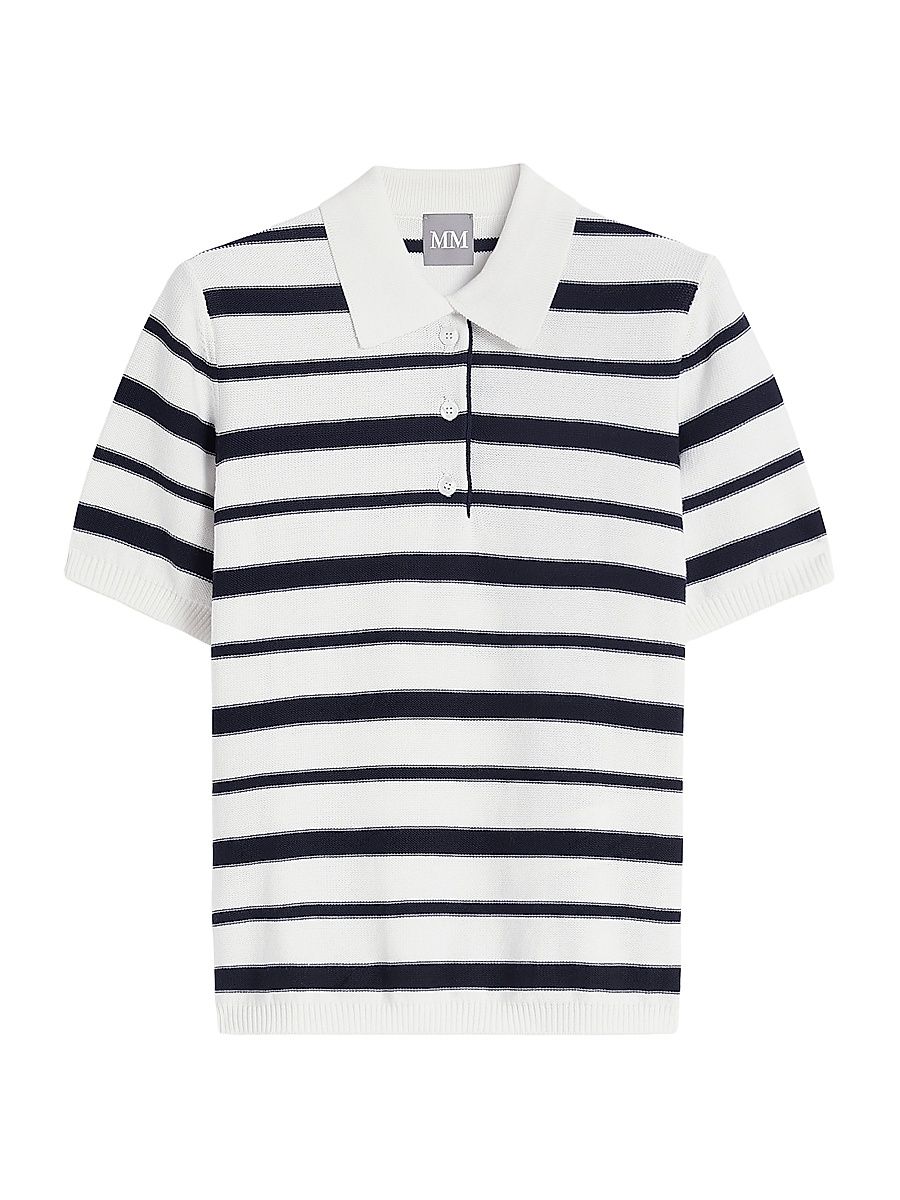 Women's Striped Cotton Polo Shirt - Optical White - Size XL