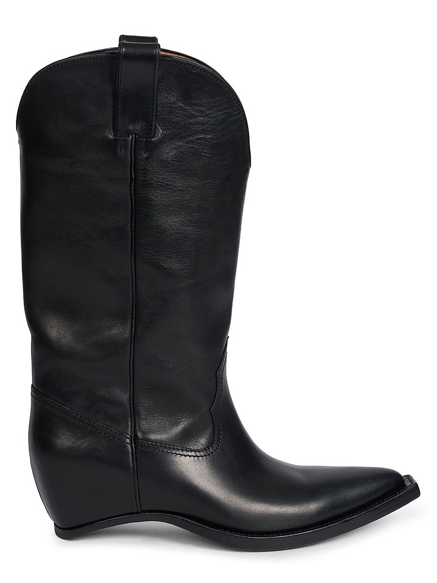 Women's Heel-Less Leather Knee-High Boots - Black - Size 11