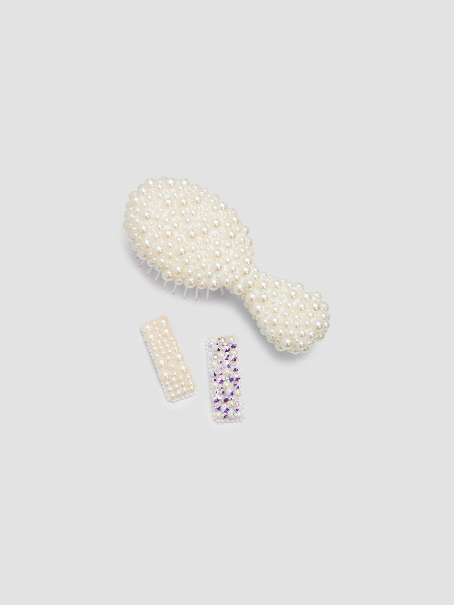Bari Lynn Girl's Girl's Pearl Brush & Clip Set - Pearl