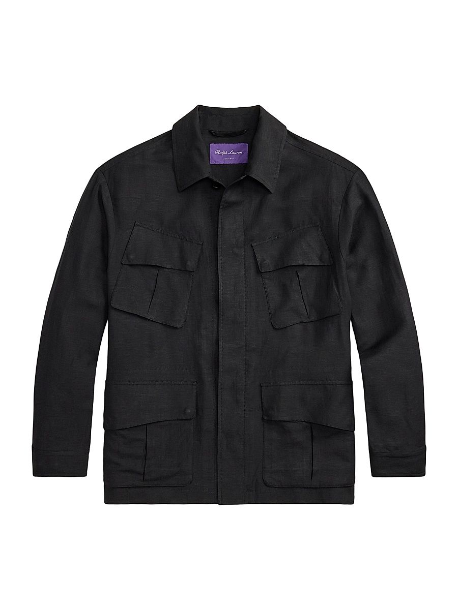 Men's Silk-Linen Field Jacket - Black - Size XXL