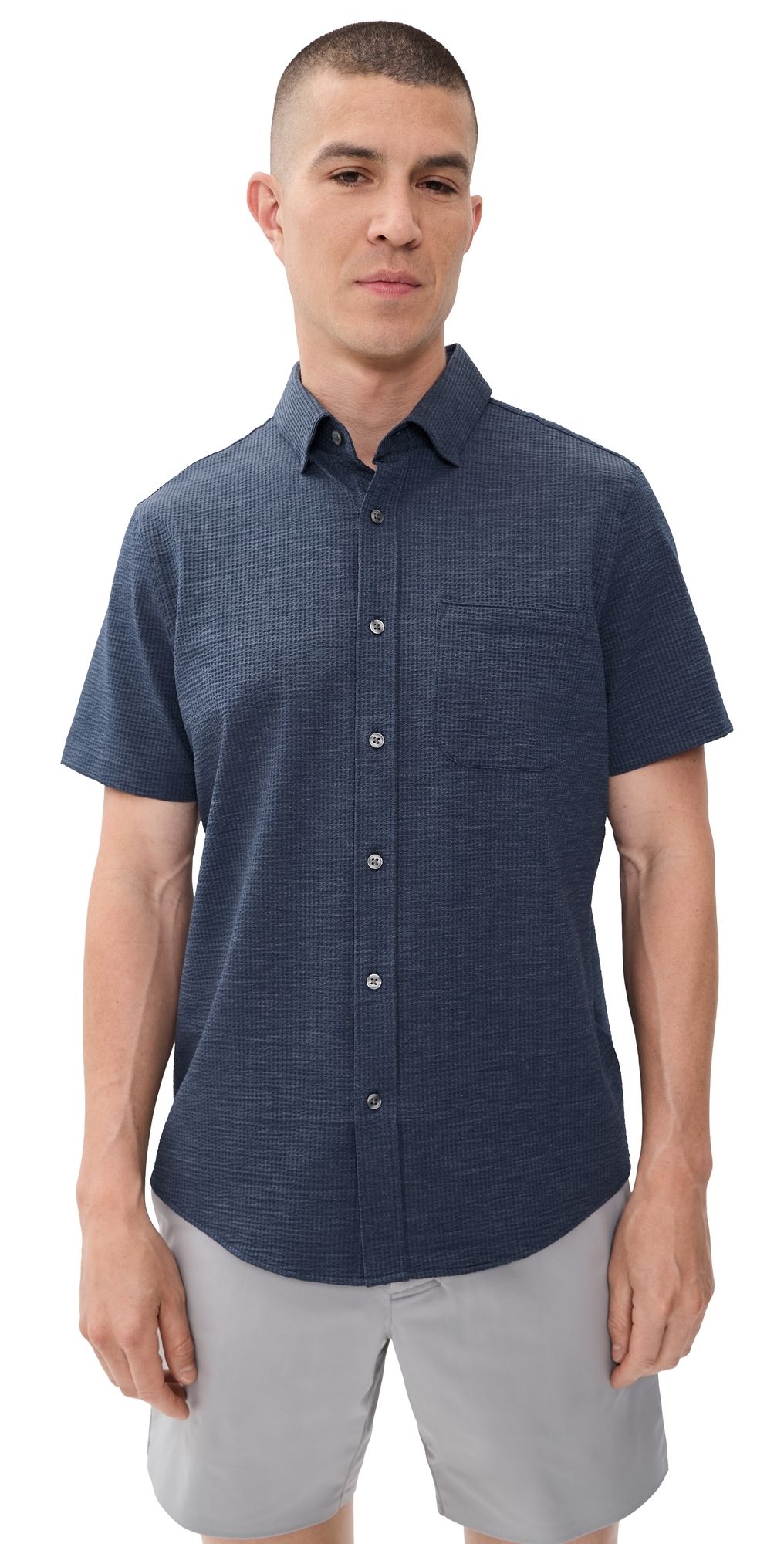 Rhone Commuter Seersucker Button Down Shirt Navy Chambray XL