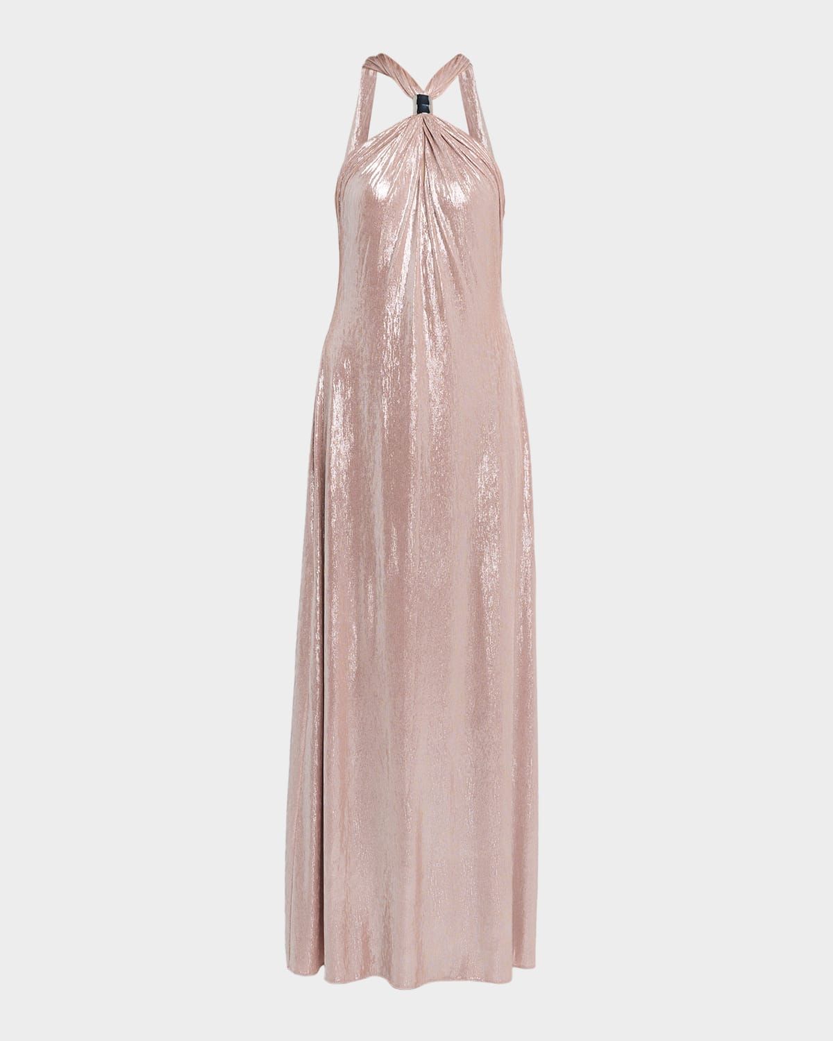 Sofie Draped Metallic Jersey Halter Gown