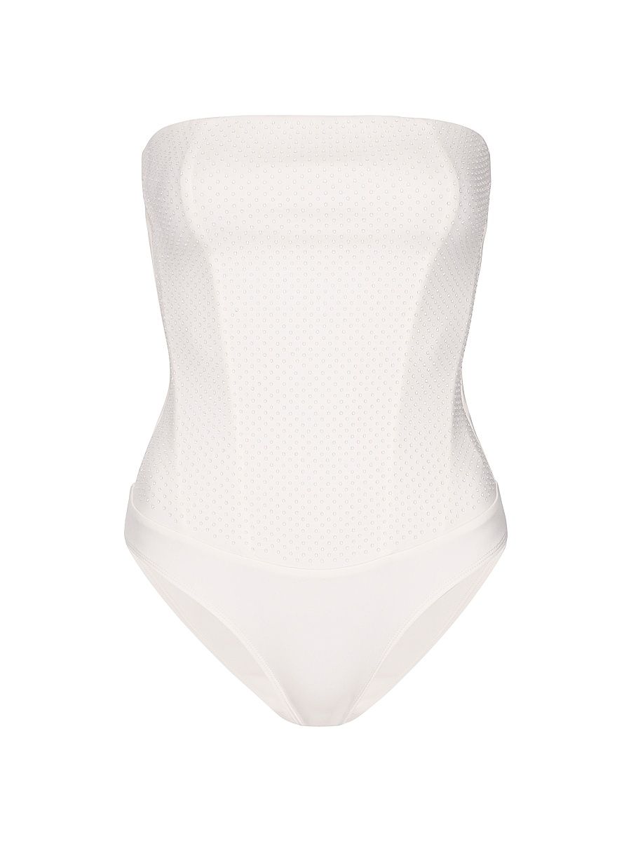 Women's Sculpting Corset Strapless Crystal Bodysuit - Cloud White - Size XL