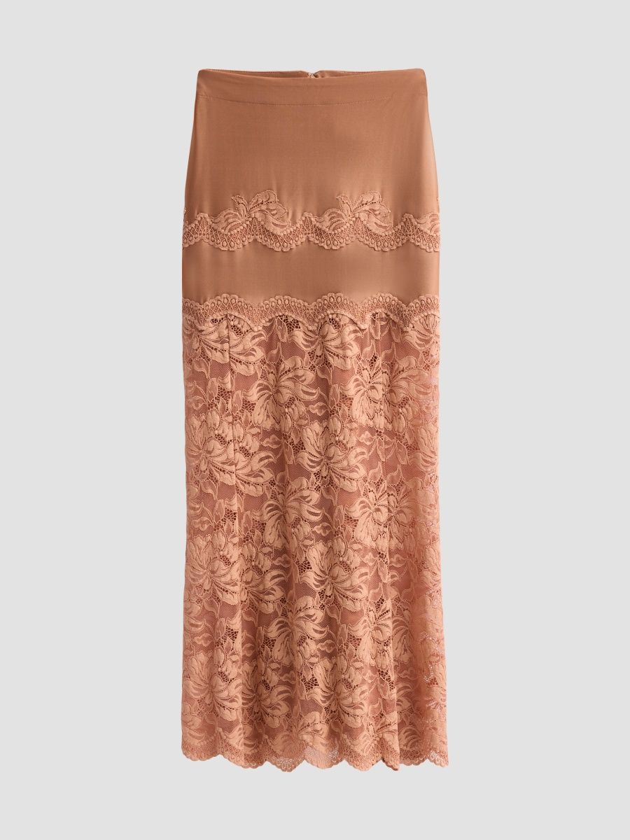 Rabanne Women's Lace-Trimmed Maxi Skirt - New Caramel - Size 12