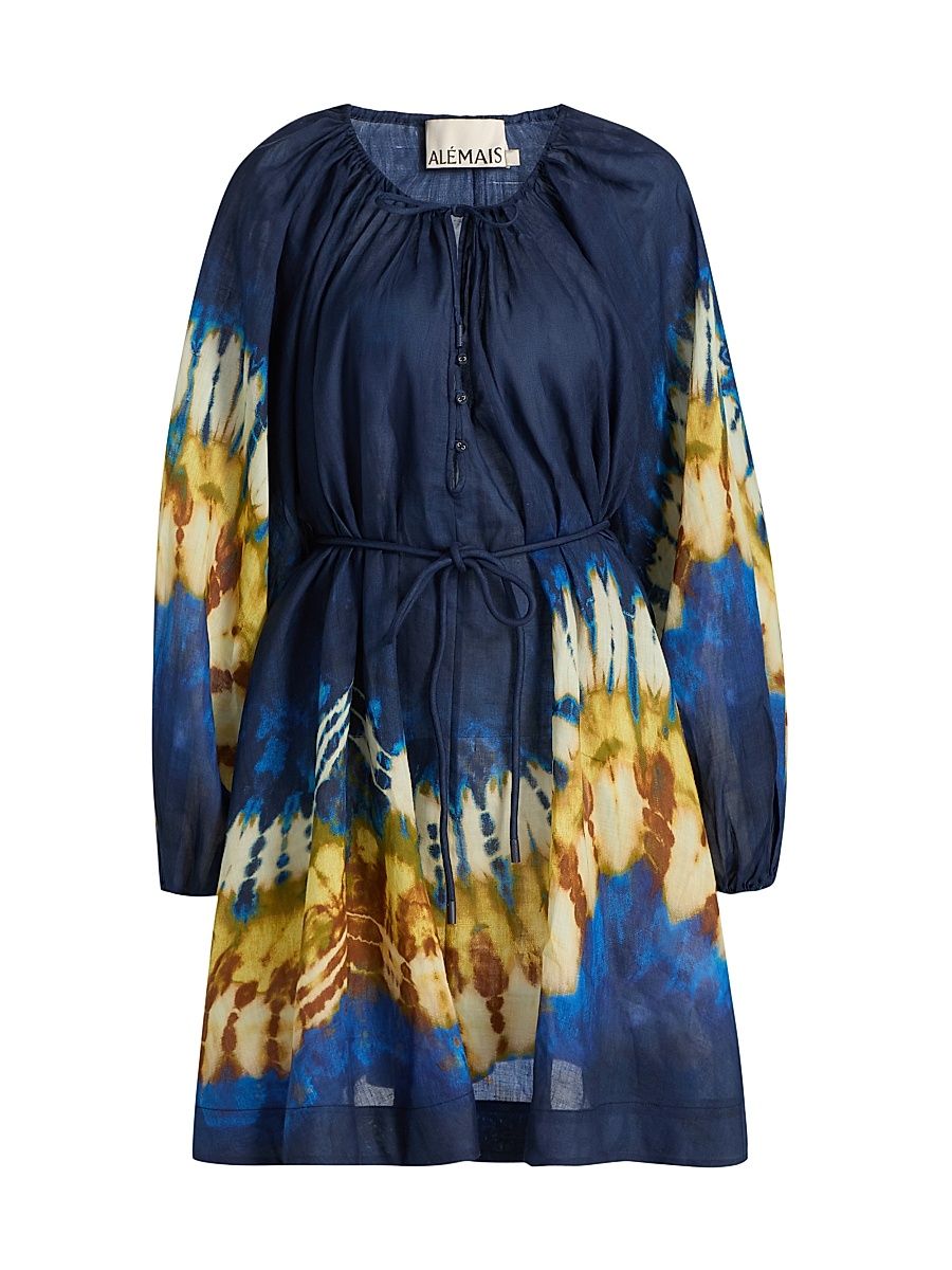Women's Martine Tie-Dye Ramie A-Line Minidress - Navy - Size 0