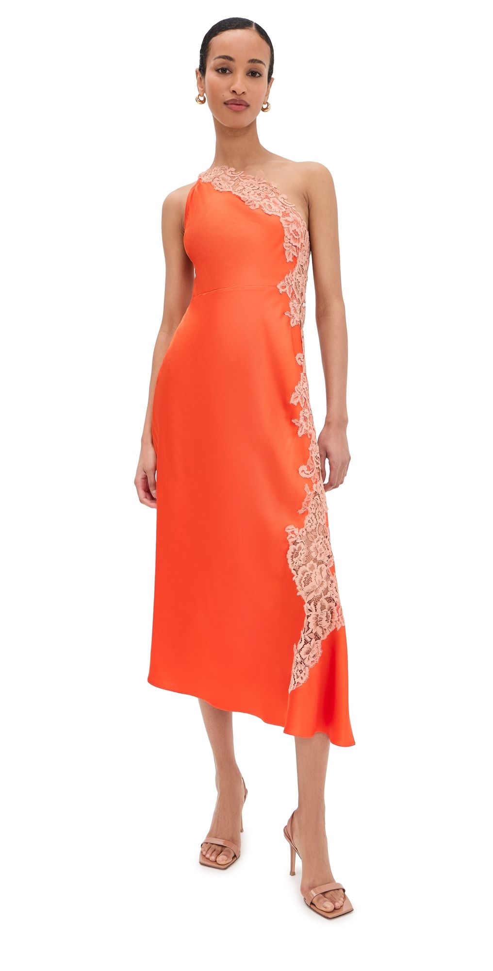 A. L.C. Lou One Shoulder Dress Vivid Orange/Pale Blush 4