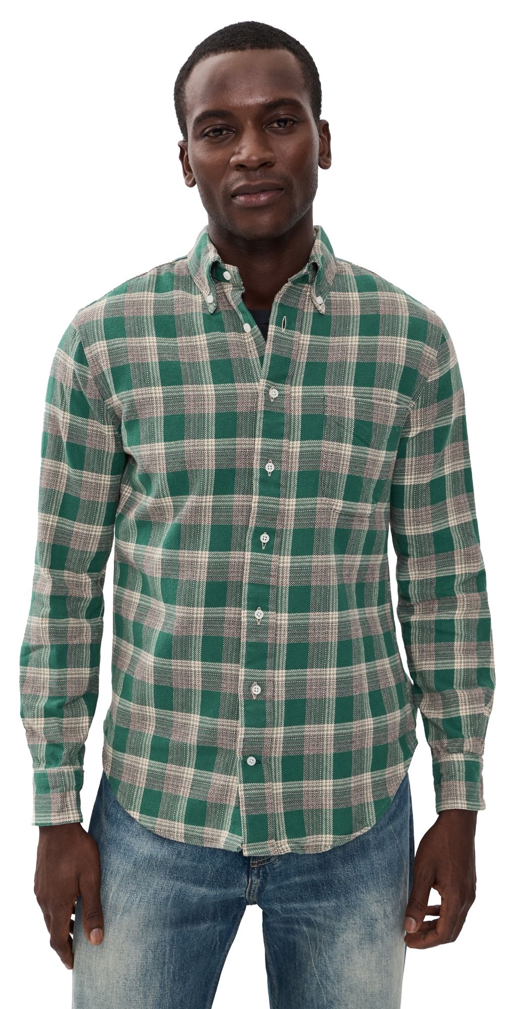 Gitman Vintage Brushed Winter Madras Shirt Green XL