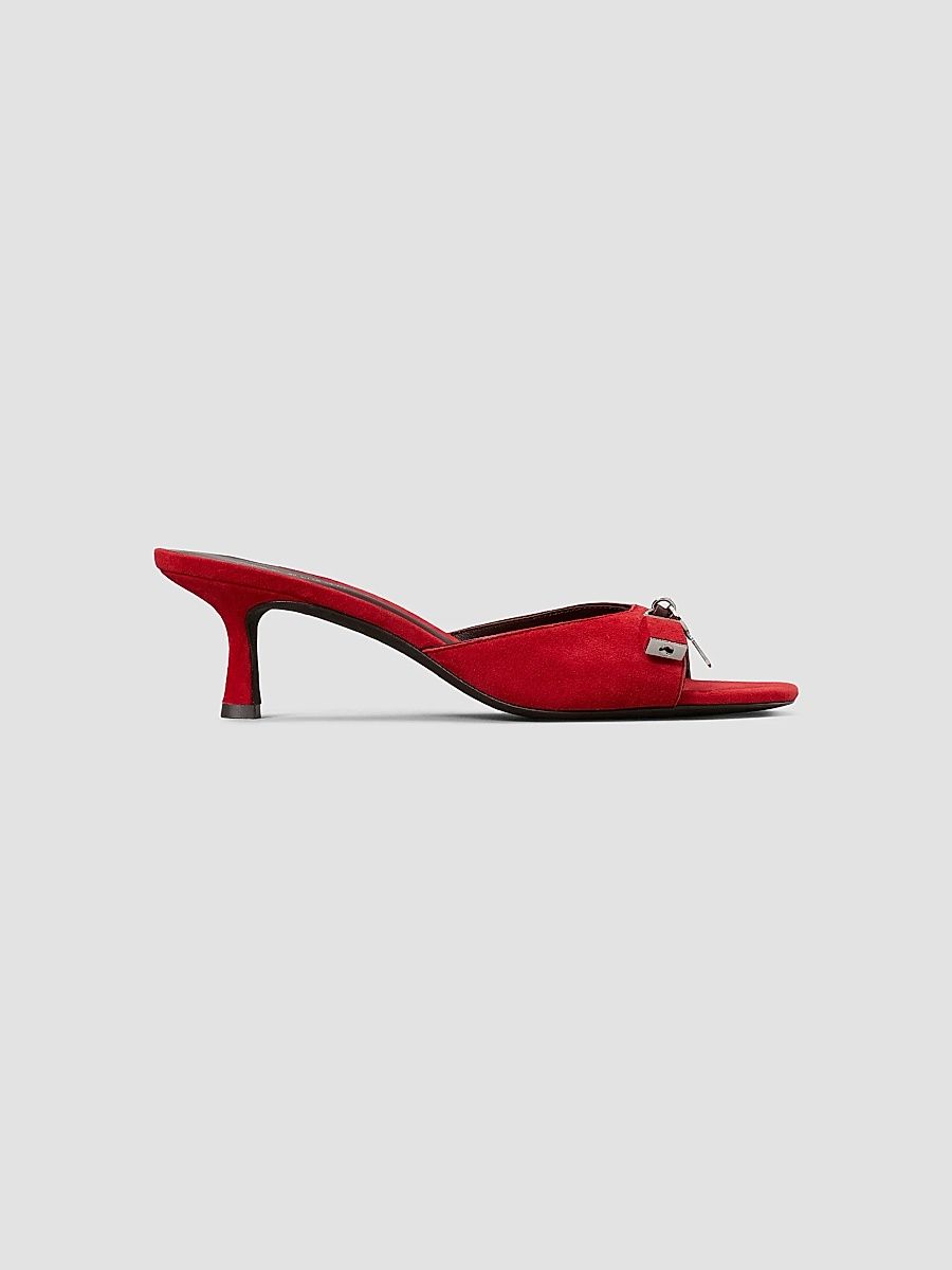 Women's Lock 55MM Suede Kitten-Heel Sandals - Toucan Red - Size 10