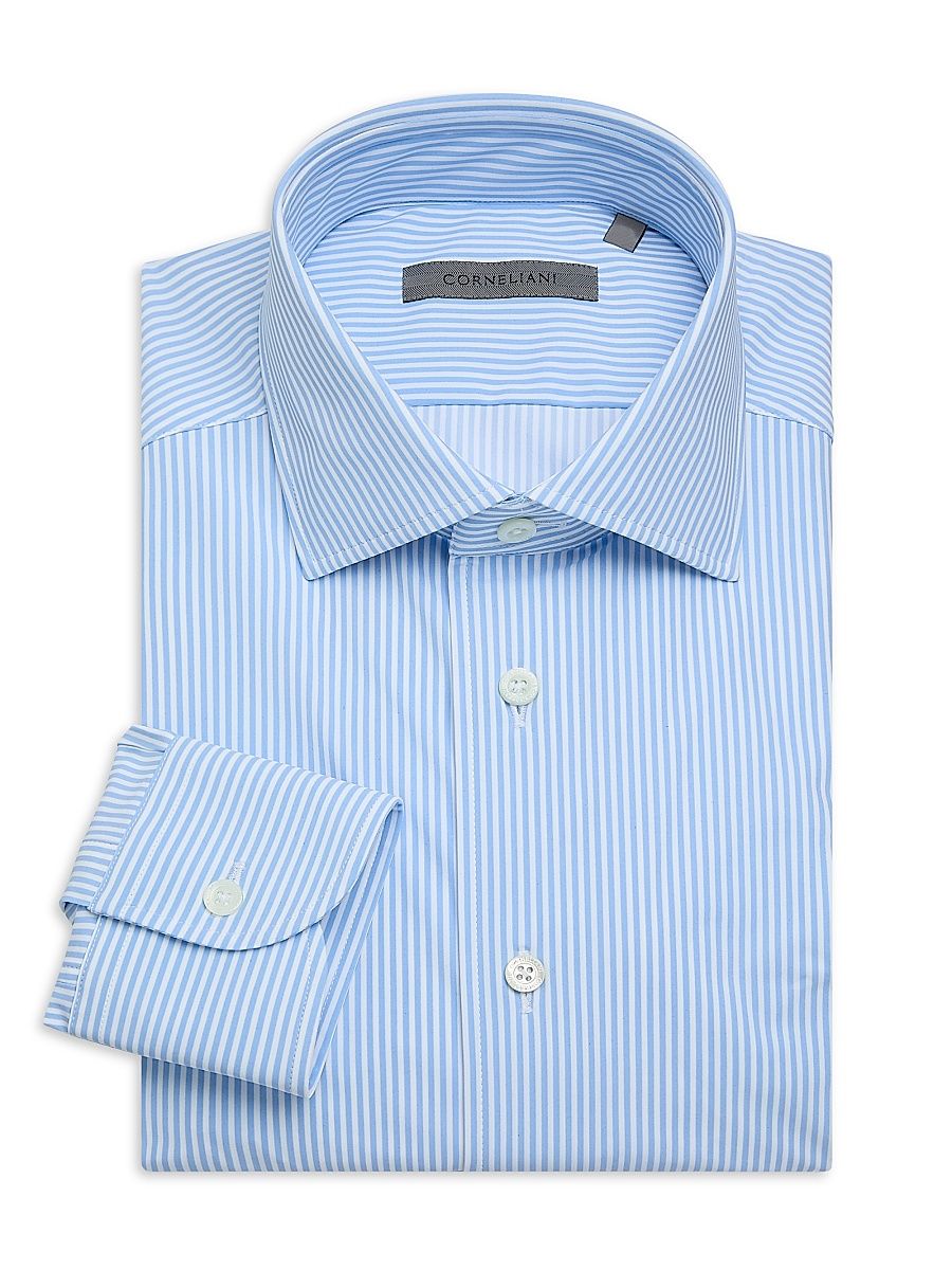 Men's Performance Striped Stretch-Nylon Shirt - Powder Blue Stripe - Size 17