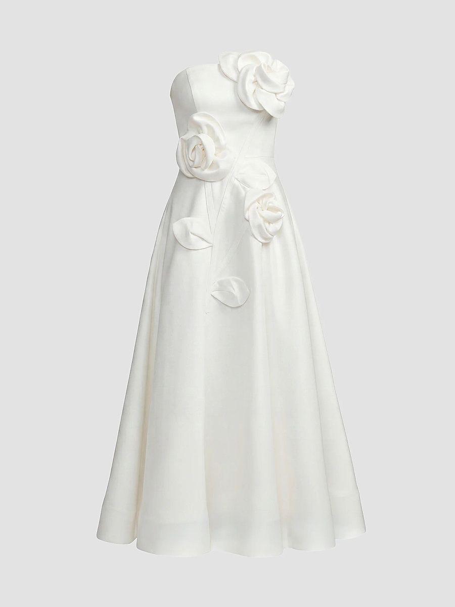 Mac Duggal Women's Floral Satin Strapless Midi Dress - Ivory - Size 16