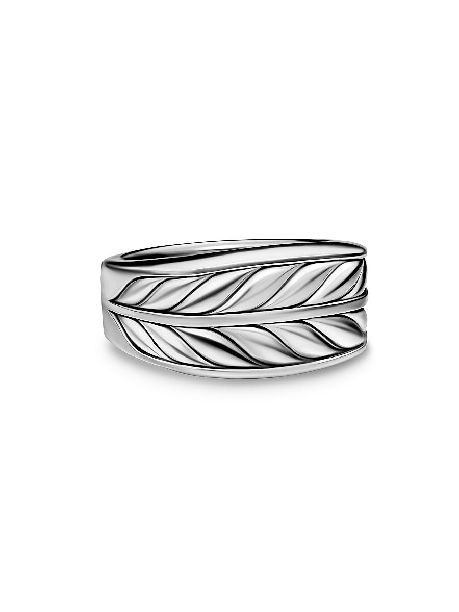 Men's Chevron Three Sided Signet Ring in Sterling Silver, 12.5MM - Silver - Size 8.5