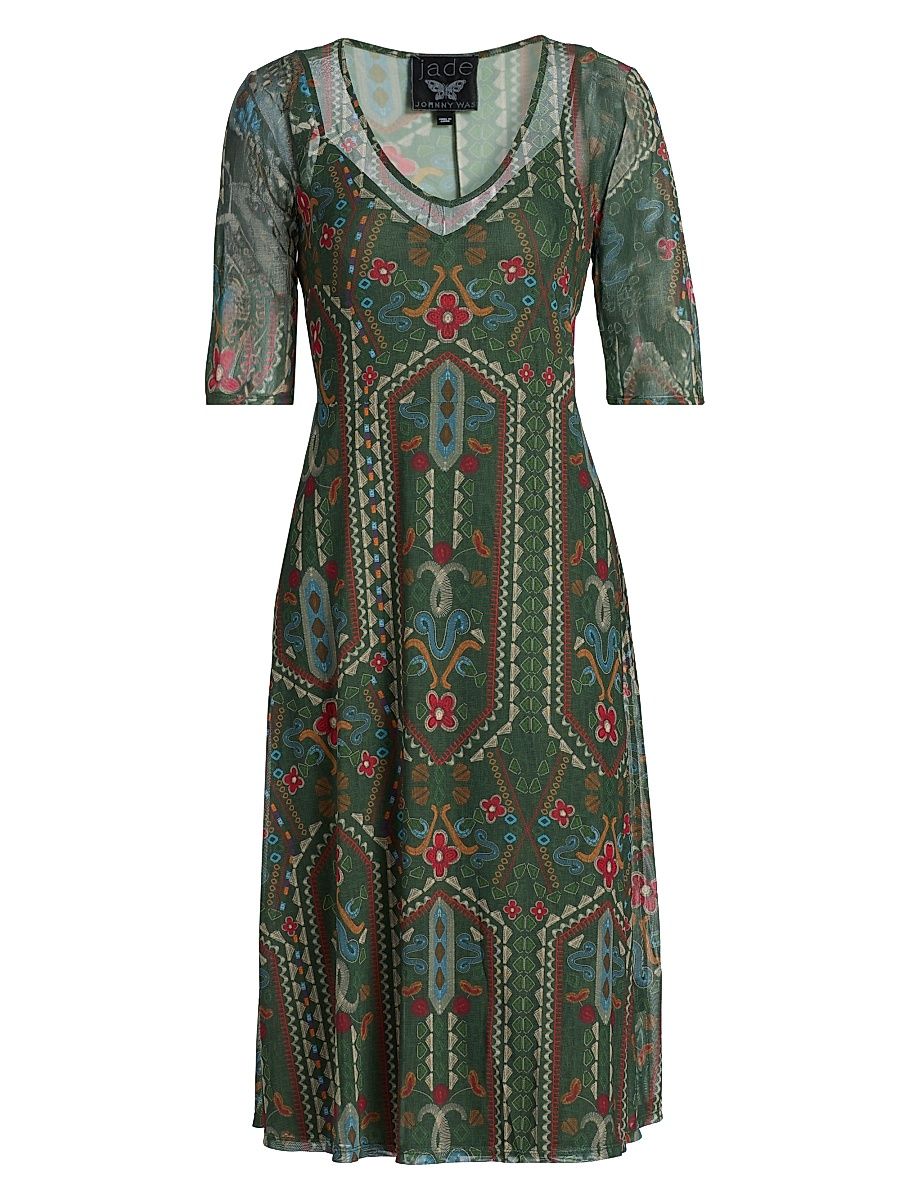 Women's Sayler Geometric-Print Mesh Midi-Dress - Skylar Bloom - Size Small