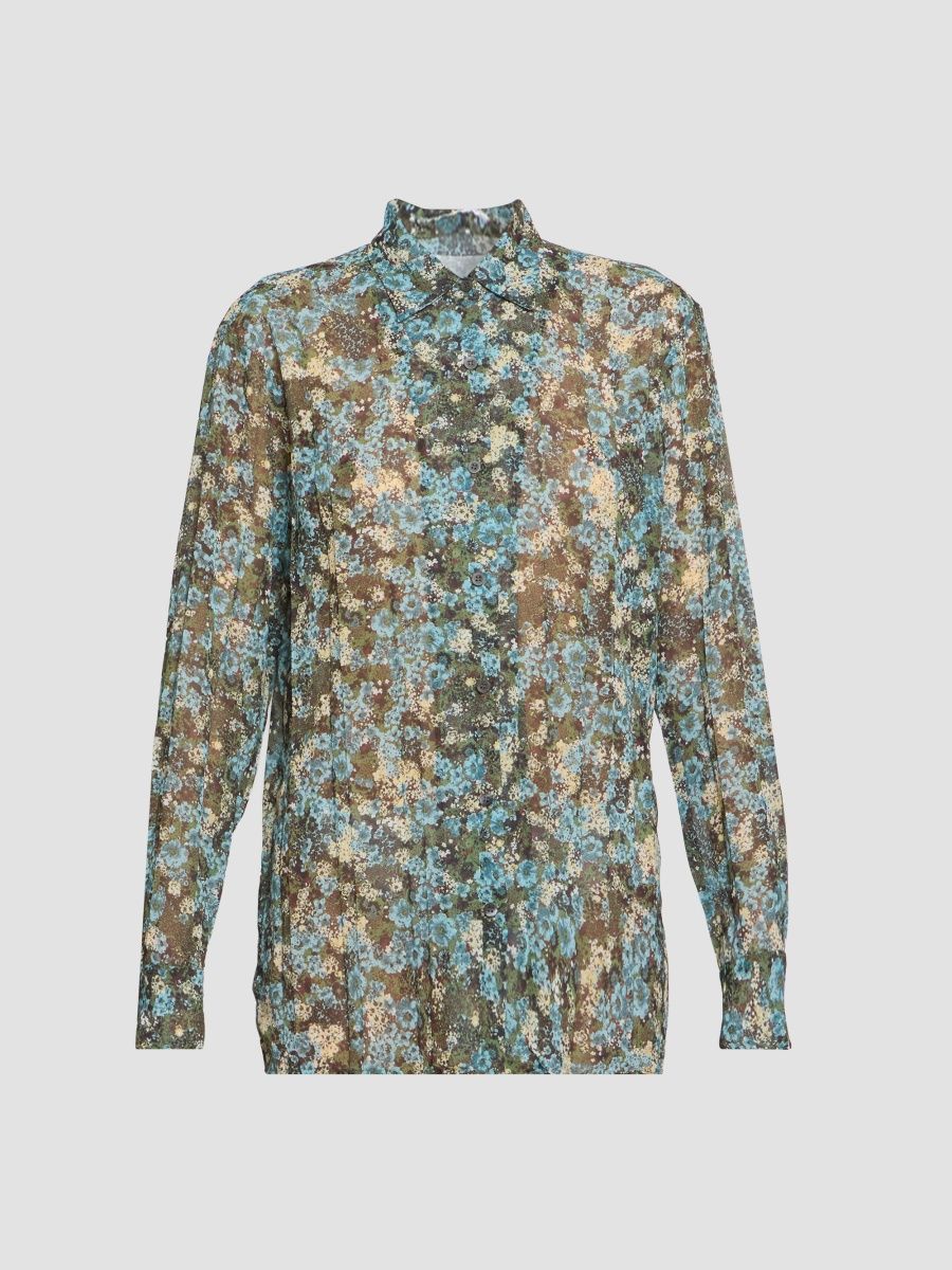 Dries Van Noten Women's Clavelly Floral Pleated Shirt - Sky - Size 14